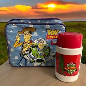VINTAGE 1995 Disney Pixar Toy Story Lunch Bag Box Army Man Thermos‎ GUC